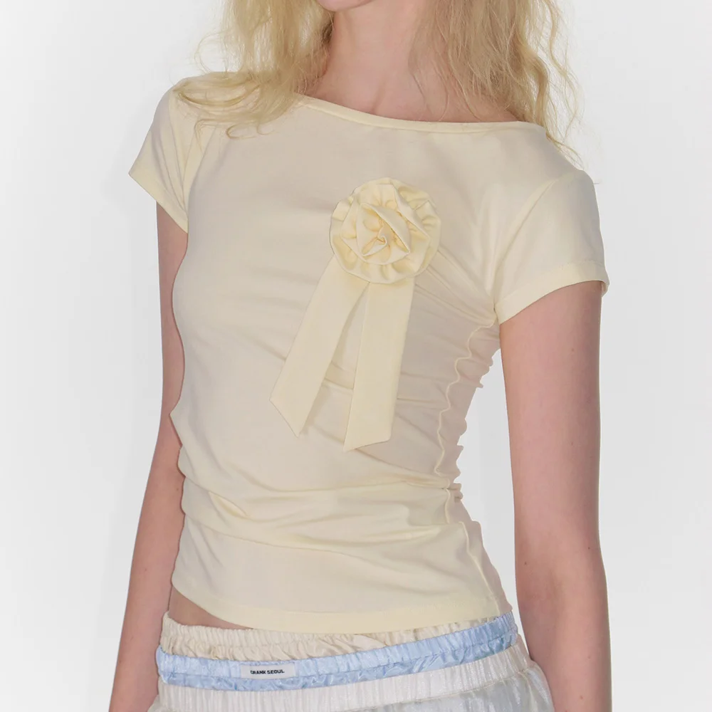 ROSETTE SHIRRING TOP_YELLOW