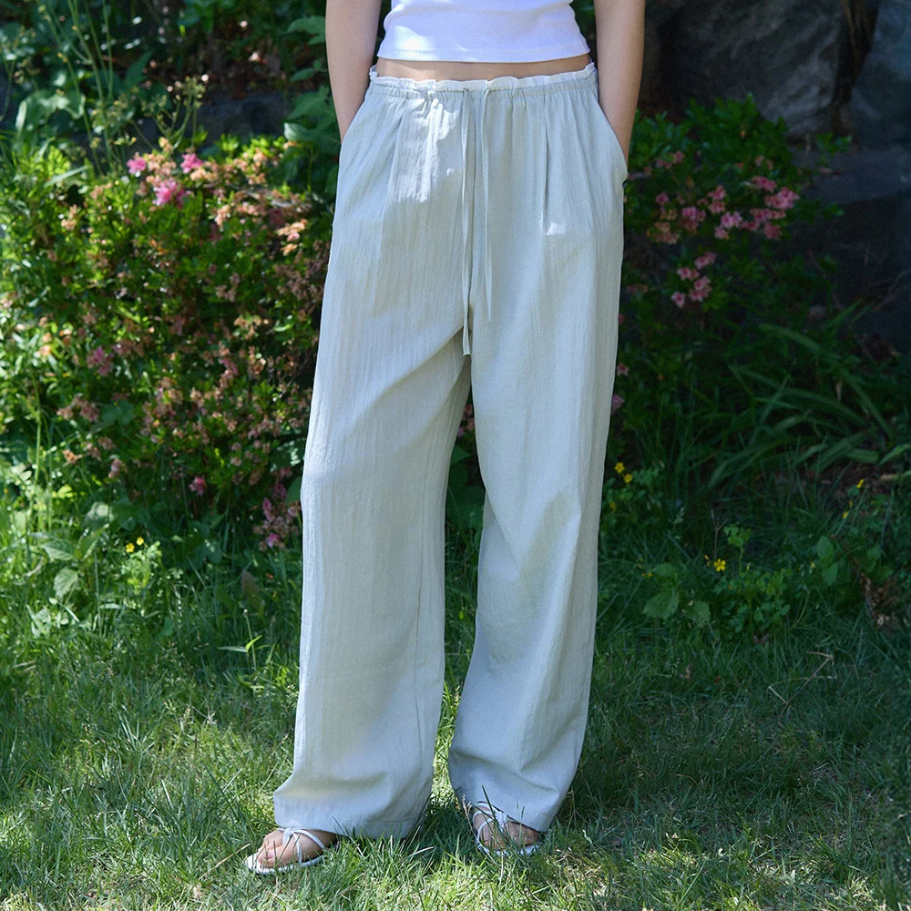 Frill layered sagging banding pants - ash mint