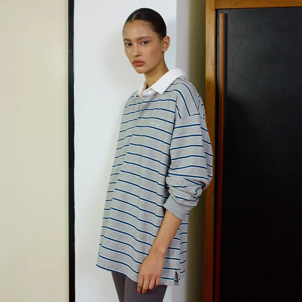 STRIPED RUGBY SHIRT (HEATHER GRAY)