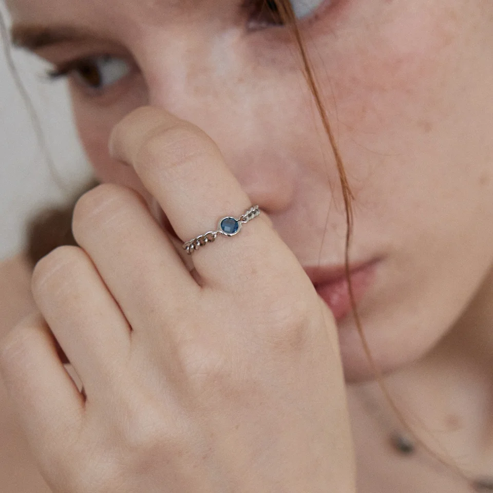 Navy crystal pendant chain ring