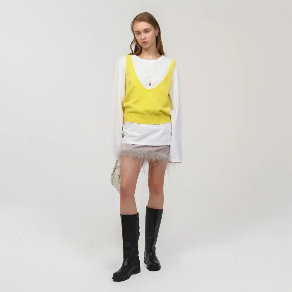 Ostrich Hair Mini Skirt / Silver