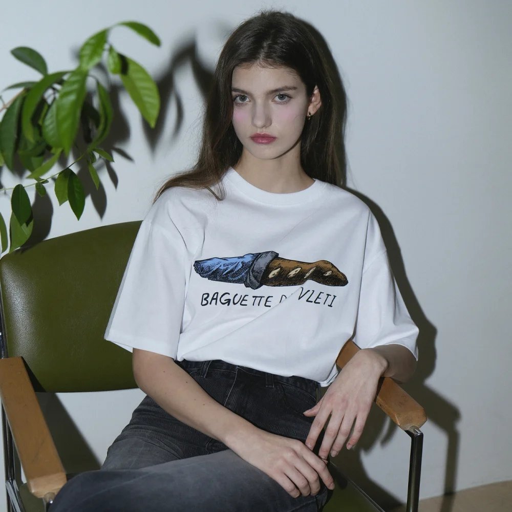 Color Baguette Art Work Printing T-shirt (White)