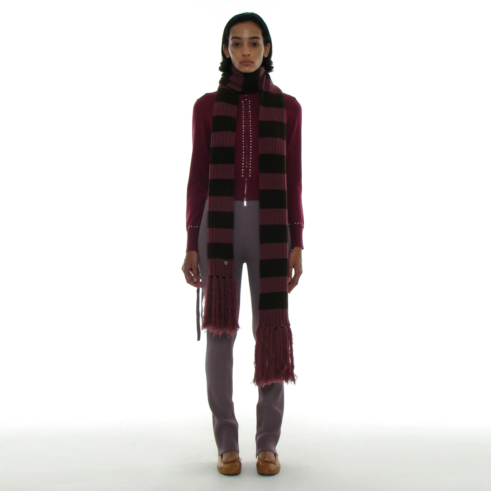 SIDE ZIP-UP RIBBED LEGGINGS PANTS_PURPLE BEIGE