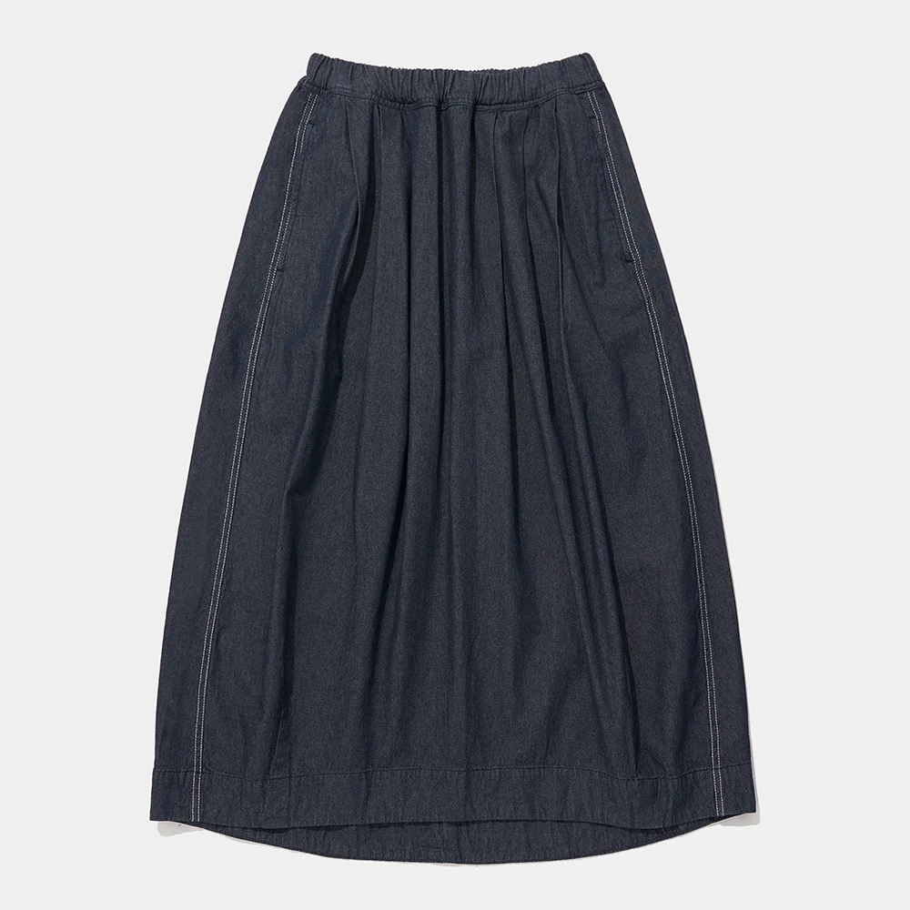 ALL-ROUND TWOTUCK DENIM LONG SKIRT_INDIGO JEAN