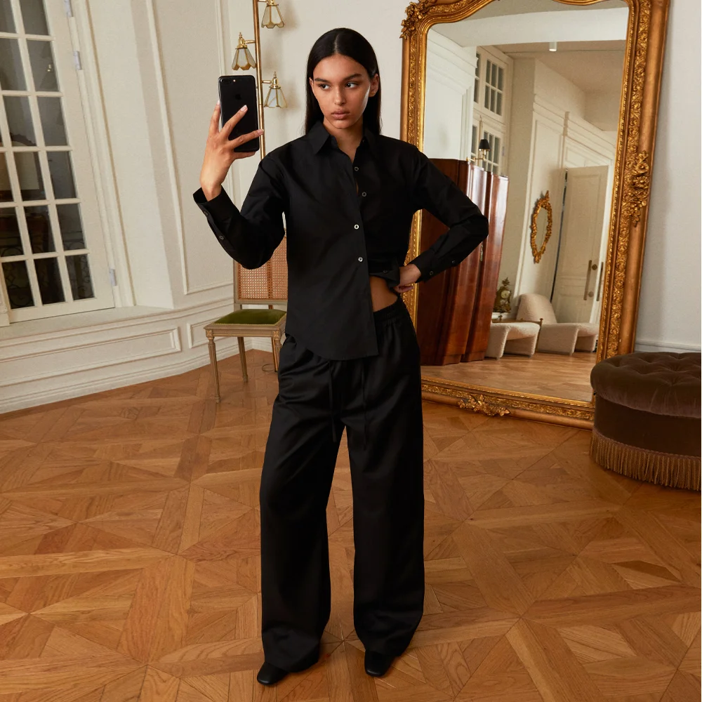 BANDING LOOSE WIDE SLACKS_BLACK