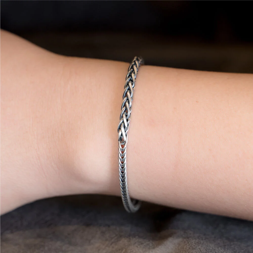 HR 232B_Half & Half Silver Chain Bracelet (Silver 925)