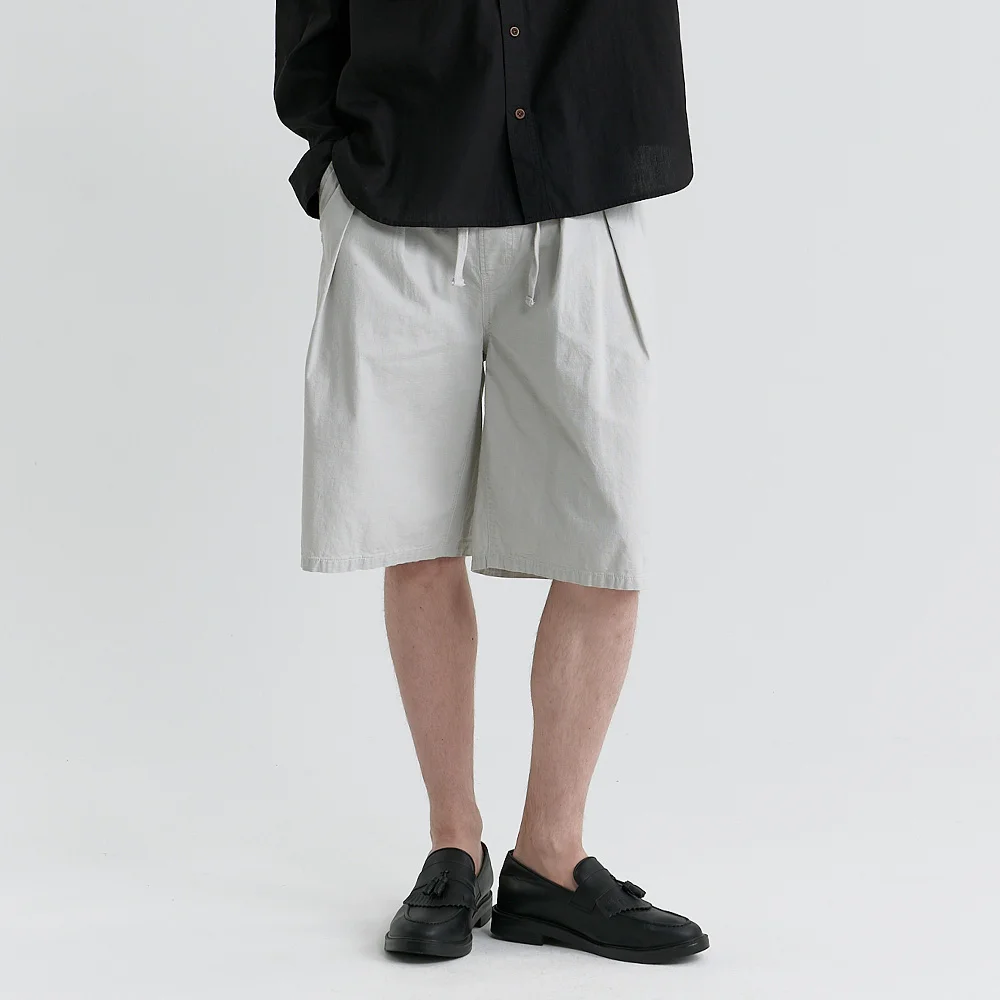 Bernard 4918 雙褶 淺灰色 鬆緊帶 短褲