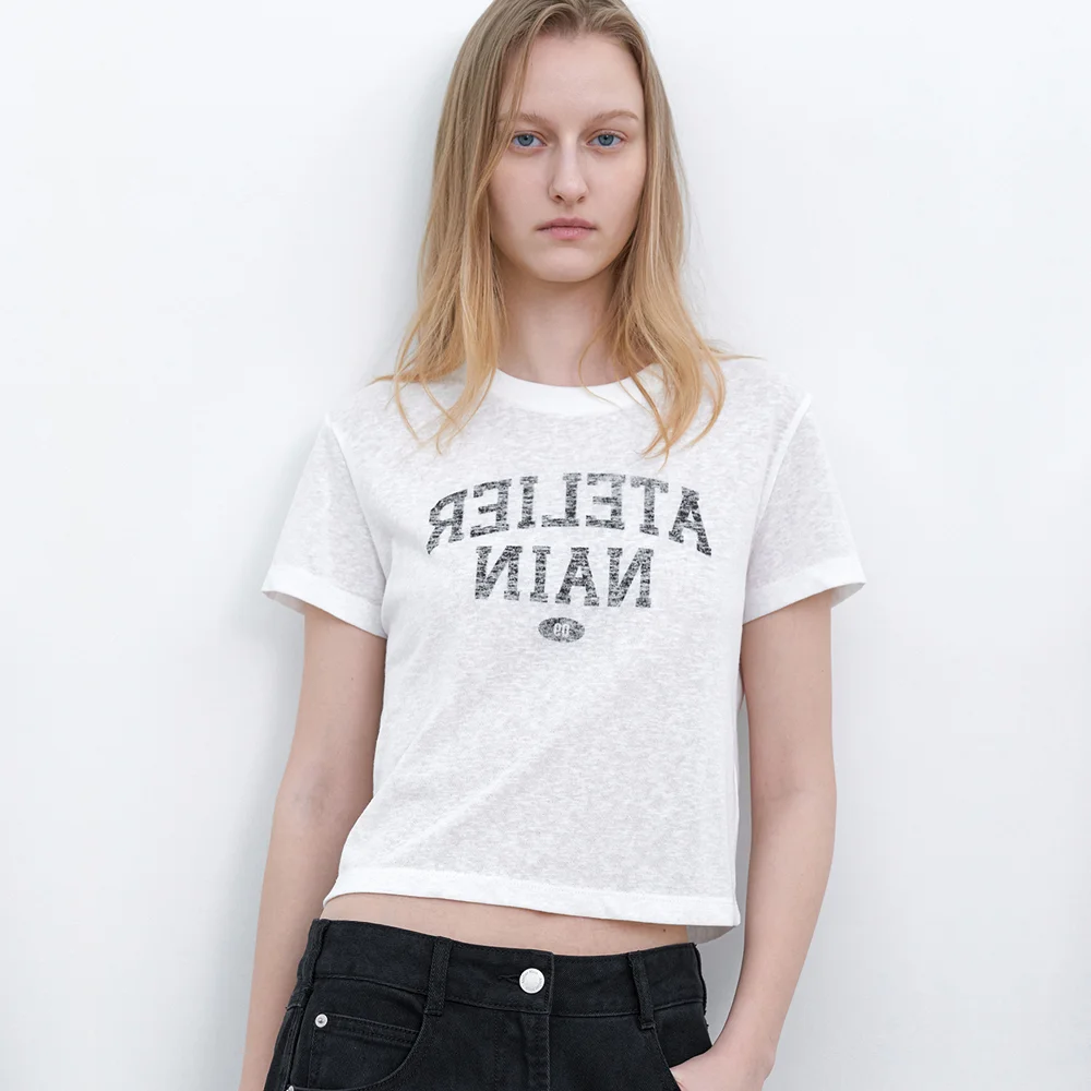 REVERSE STAMP GRAPHIC SEMI CROP T (T-7233)