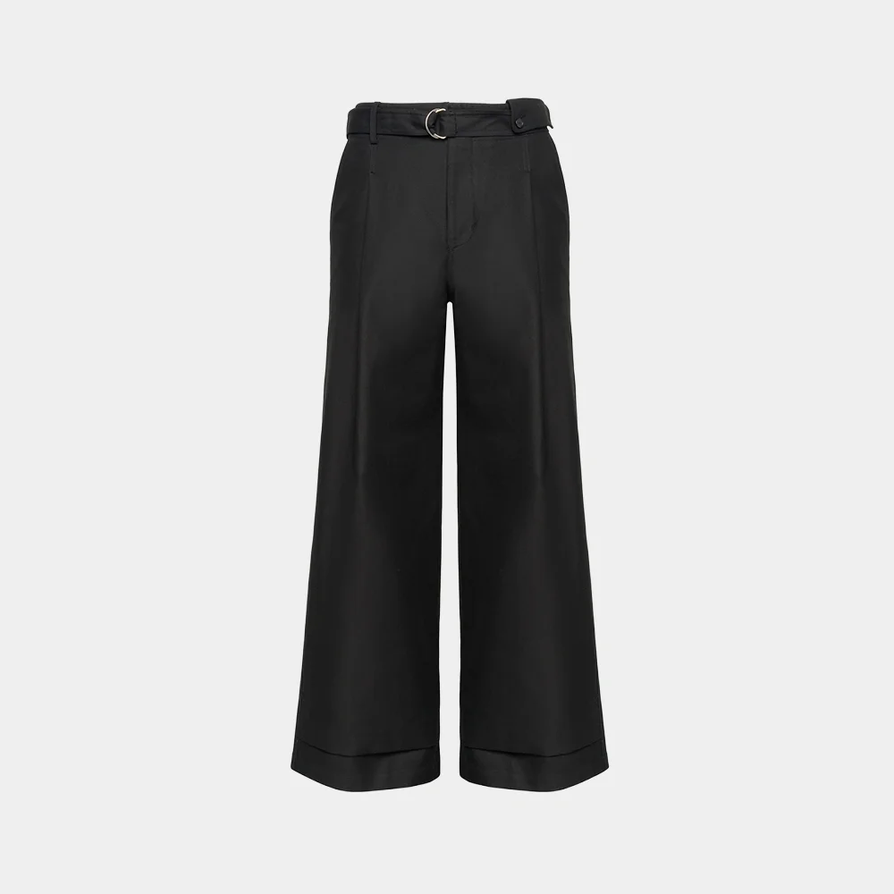 (M) COTTON BELTED WIDE PANTS - BLACK