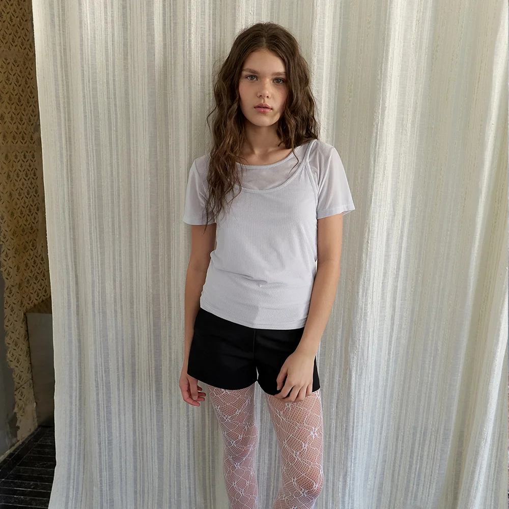velvet glow tee & sleeveless top - silver