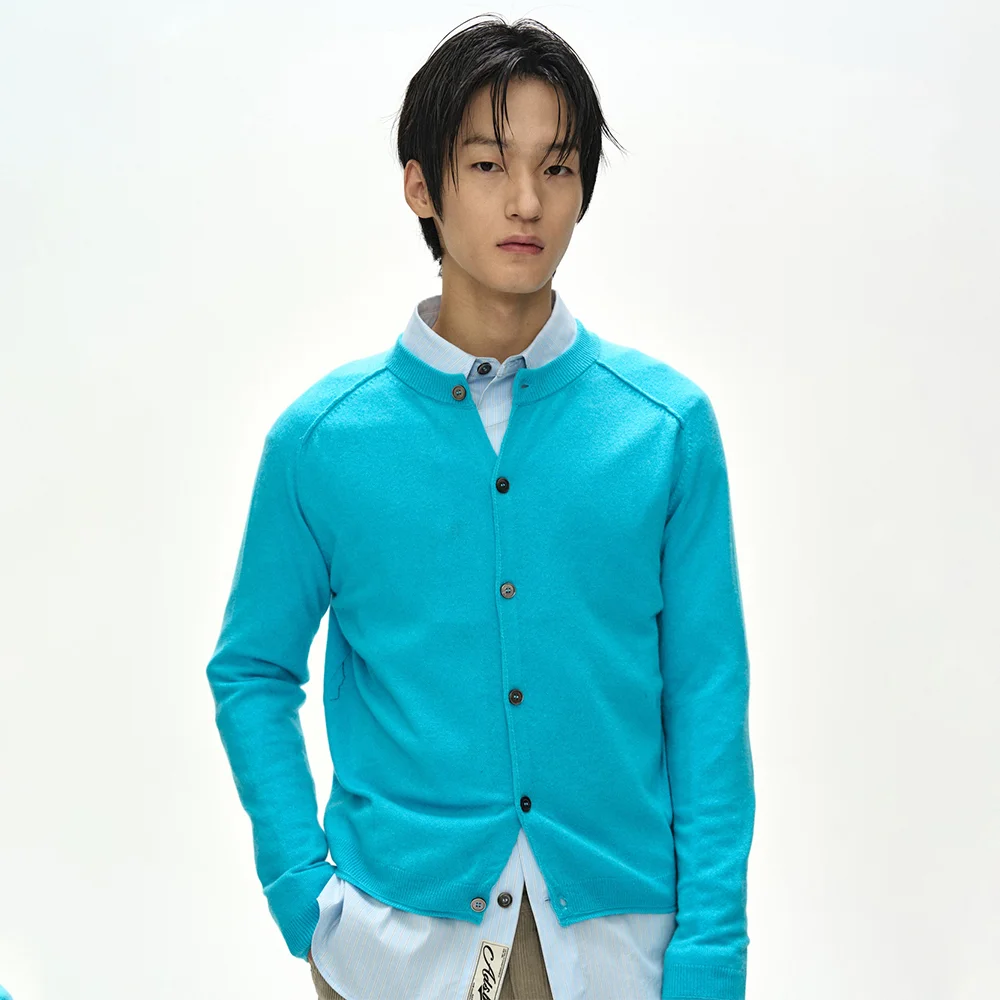 SHANE CASHMERE CREW-NECK CARDIGAN (BLUE)