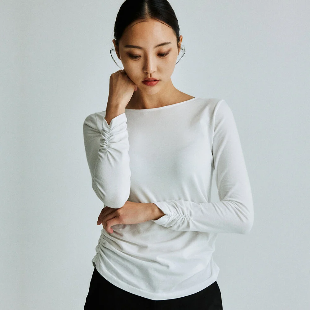 Shirring detail t-shirt _white