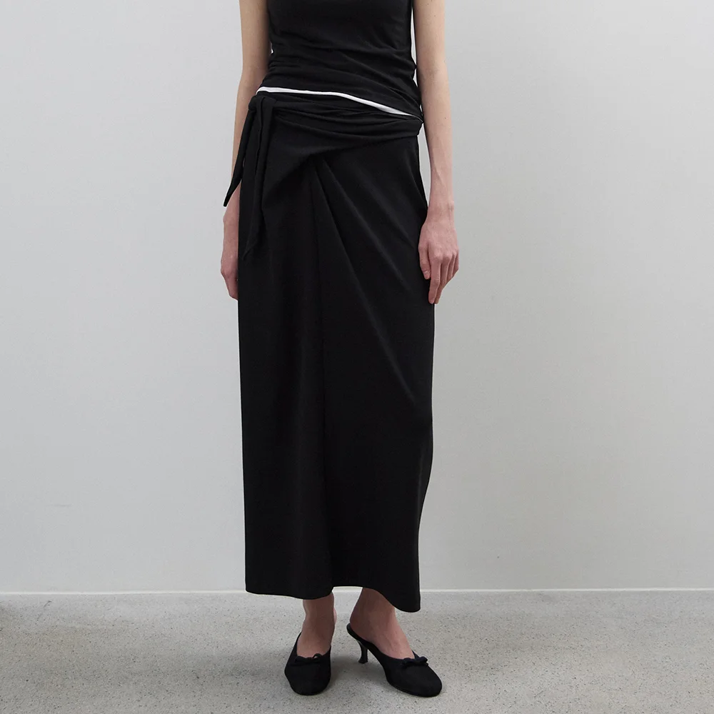 Twist Drape Skirt(Black)