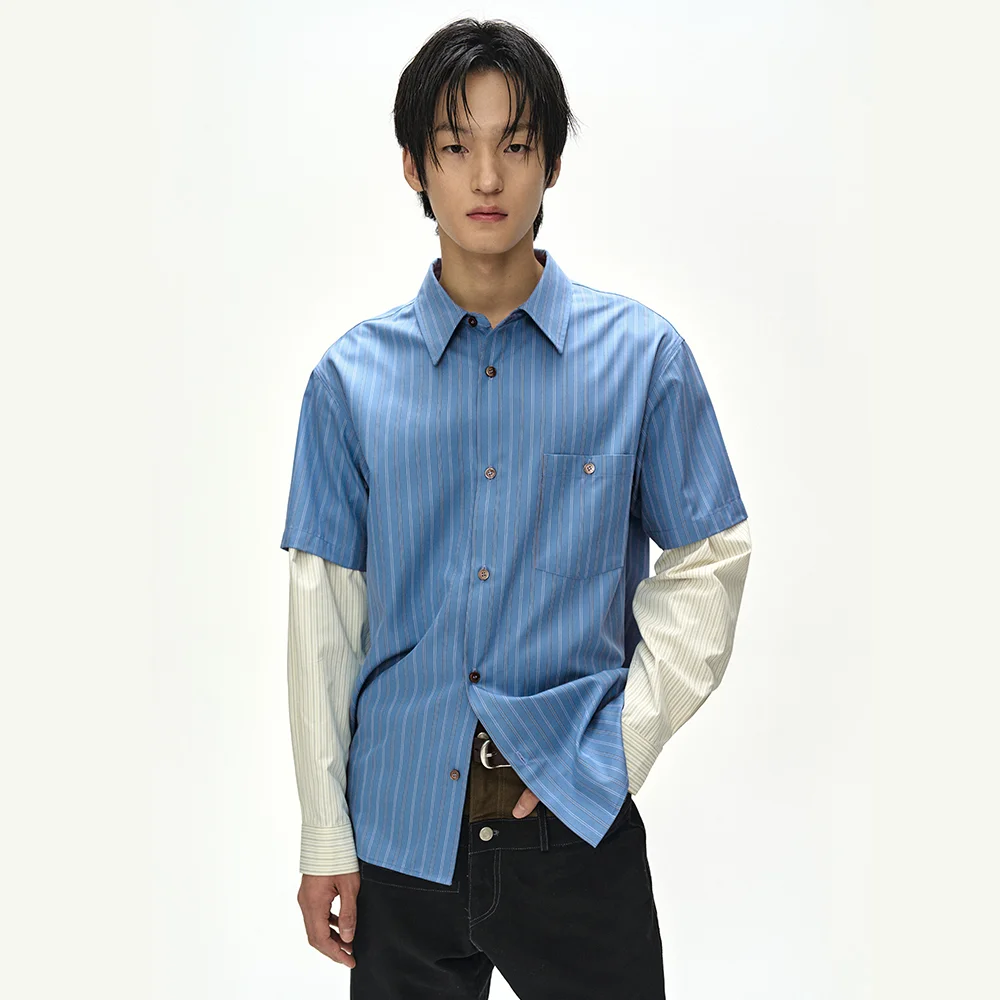 SLEEVE LAYERED STRIPE SHIRT (BLUE STRIPE)
