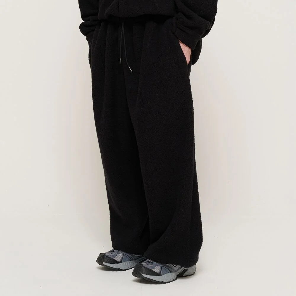 TEDDY OVER FLEECE WIDE STRING PANTS (BLACK)