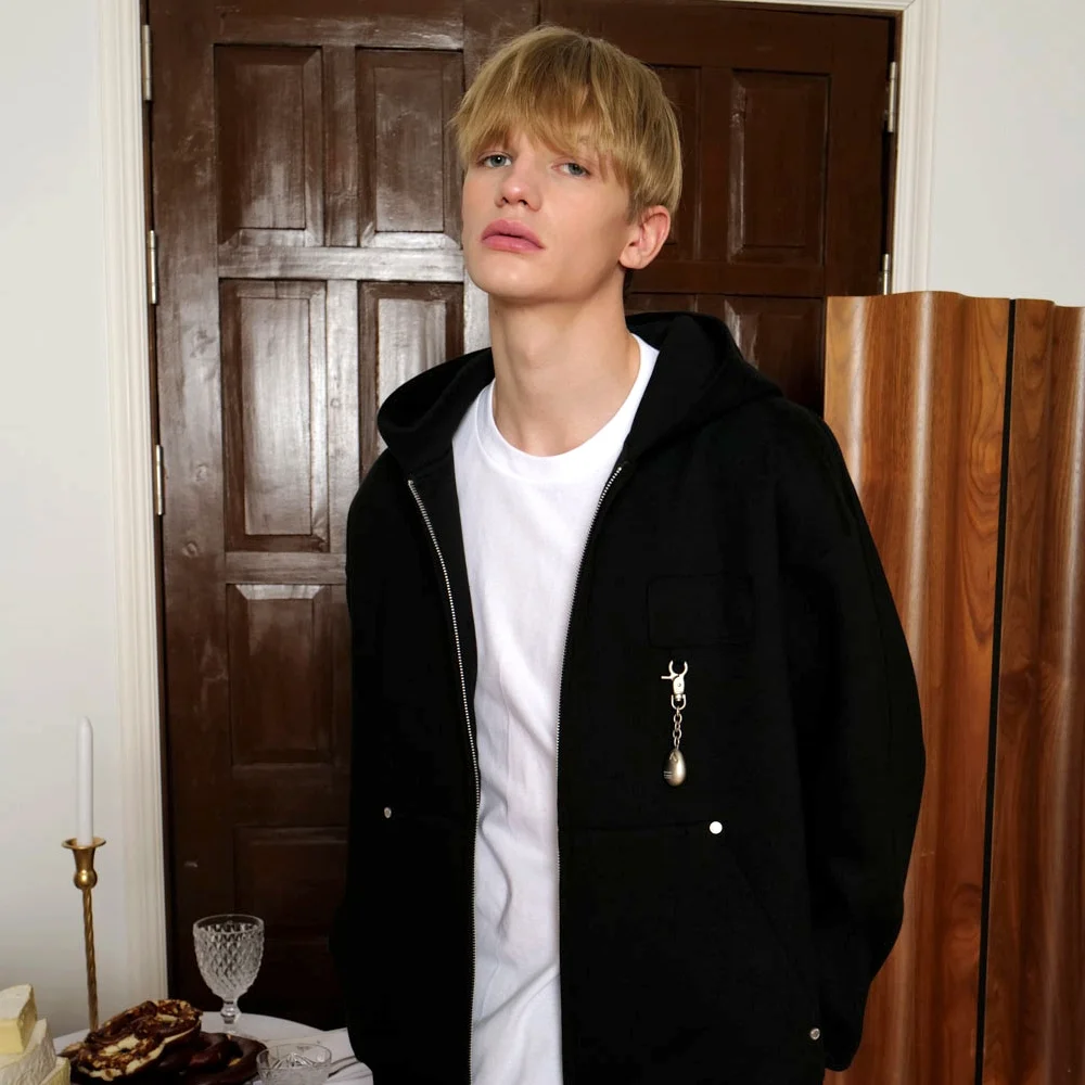 Round Patch Hoodie Zip-Up_Black