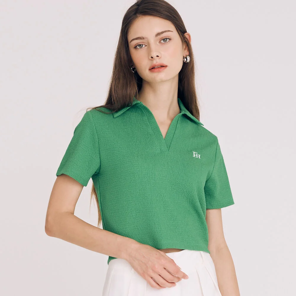 V-NECK OPEN COLLAR TOP(GREEN)