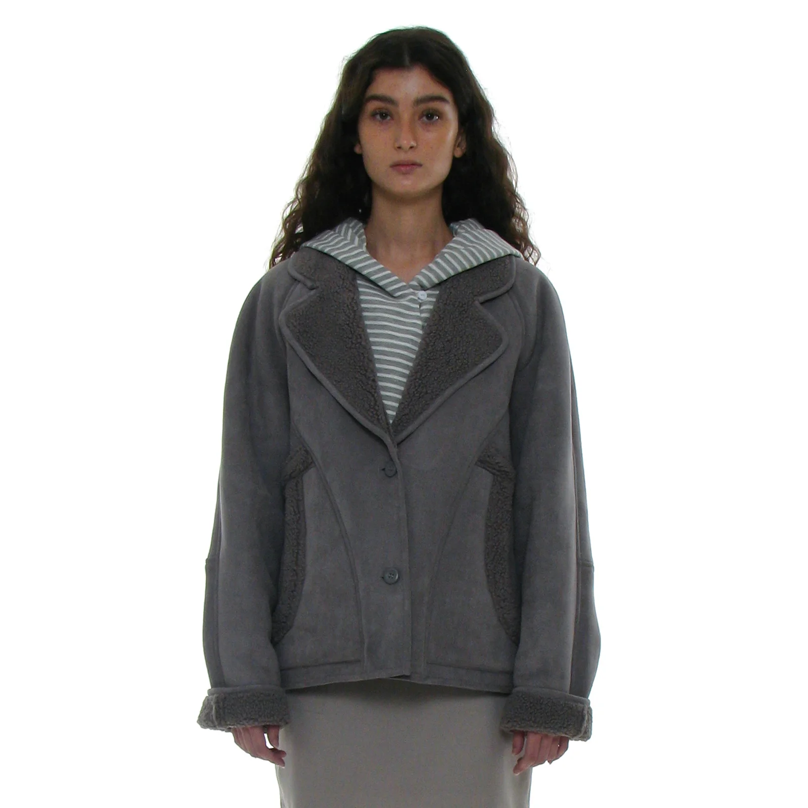 SUEDE SHEARLING COAT_LIGHT GREY