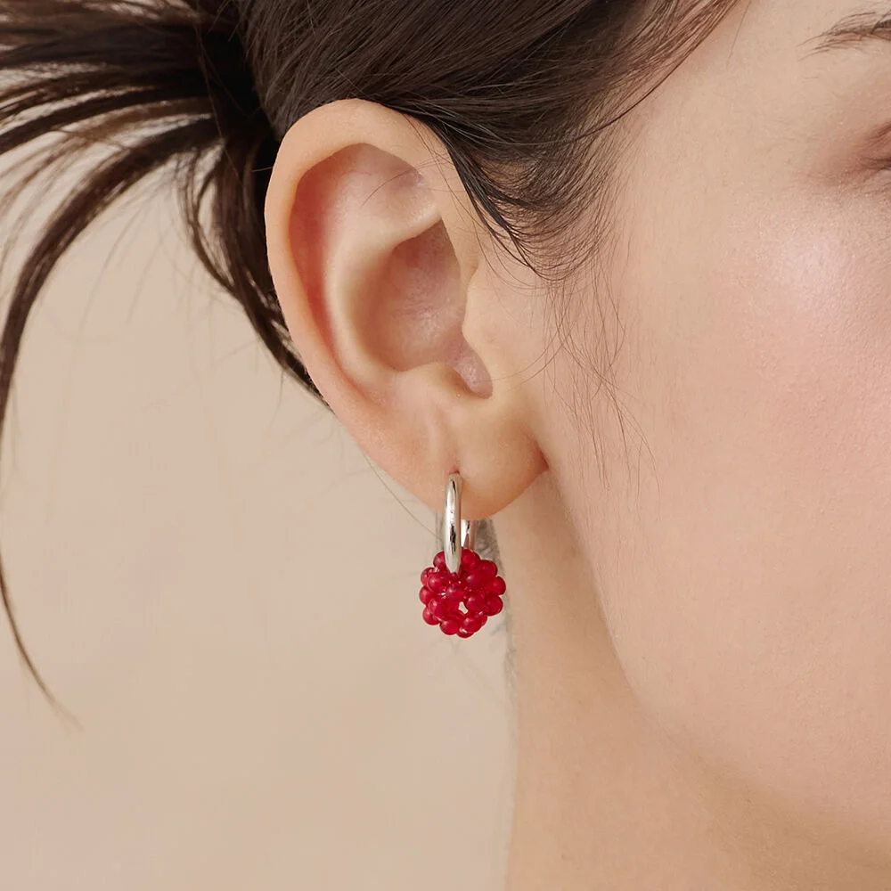 HU006 Red beads ball earrings