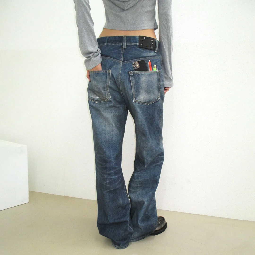 UNISEX TROMPE LOEIL PRINTED DENIM PANTS apa741u(BLUE)