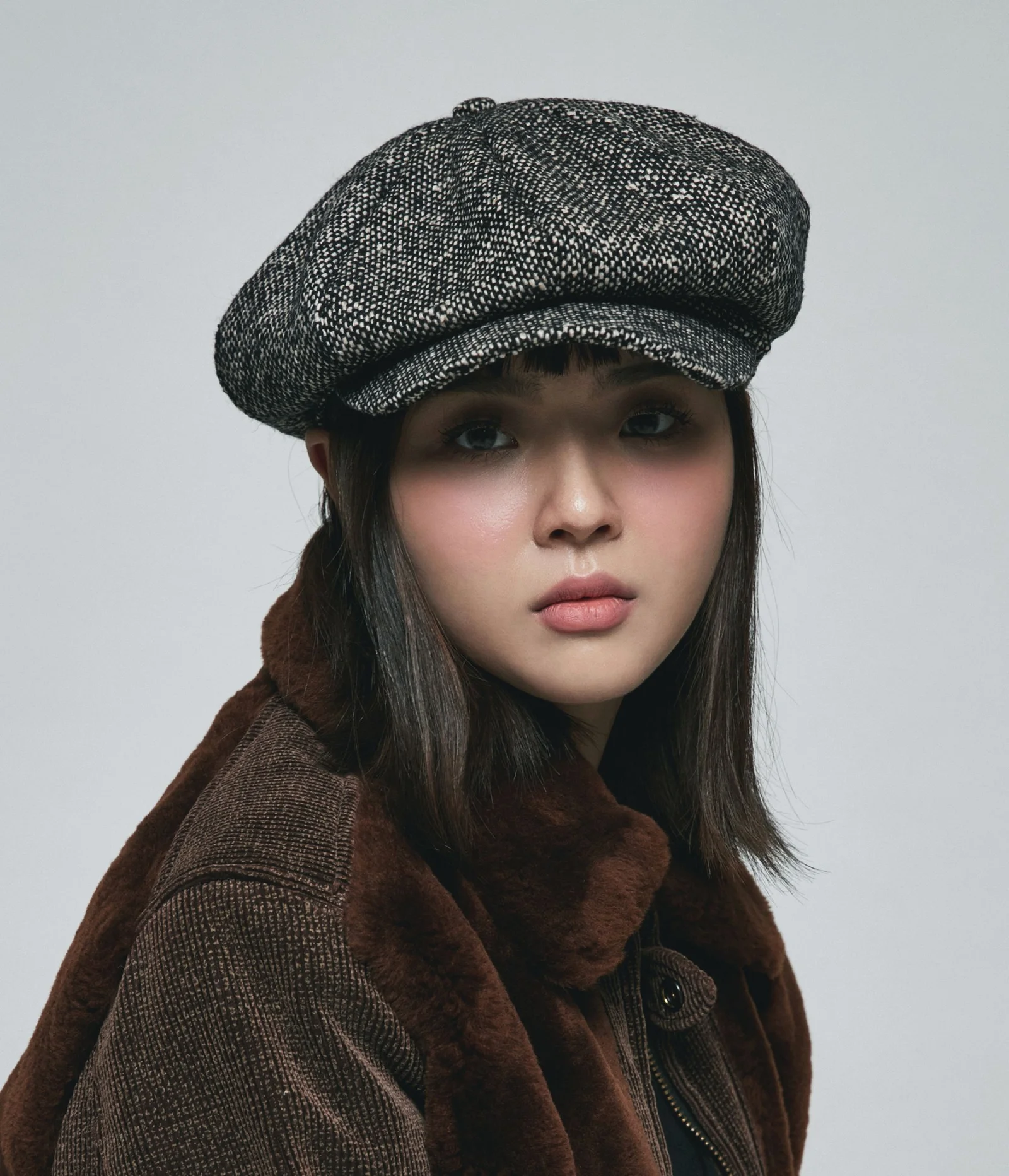 wool tweed newsboy cap - black white mix