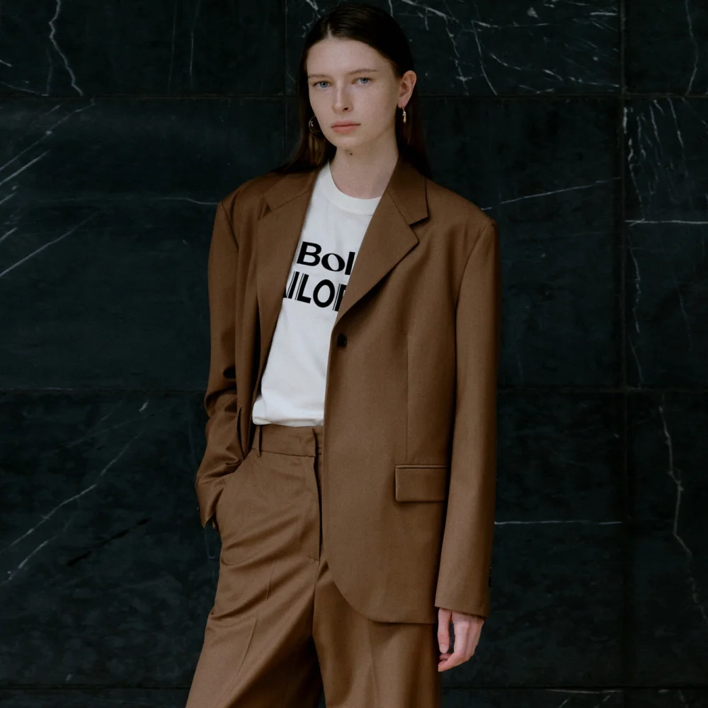 RELAXED LIGHT WOOL SINGLE JACKET_BROWN