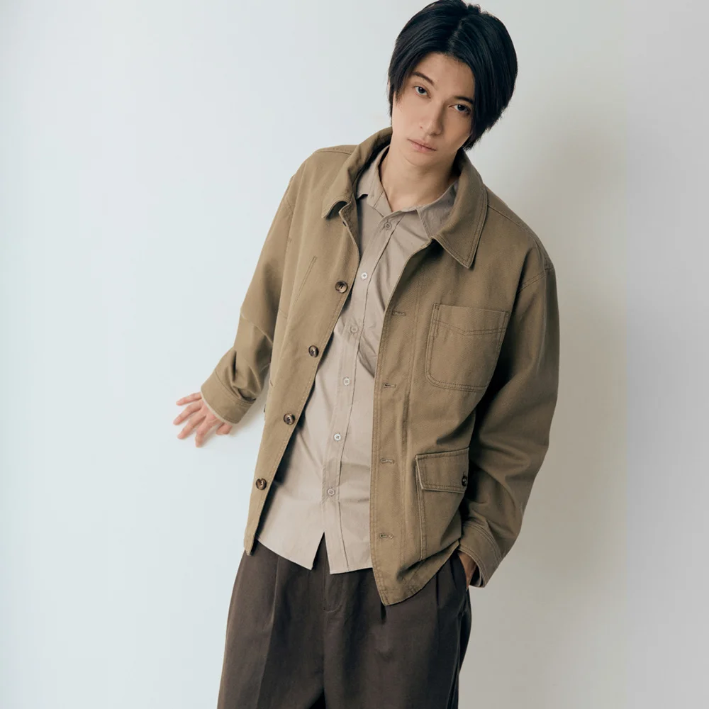 純棉 斜紋 工裝 外套 Beige