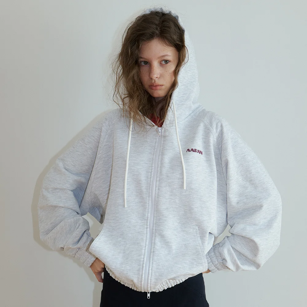 Basic logo vislon zipper hoodie_white melange