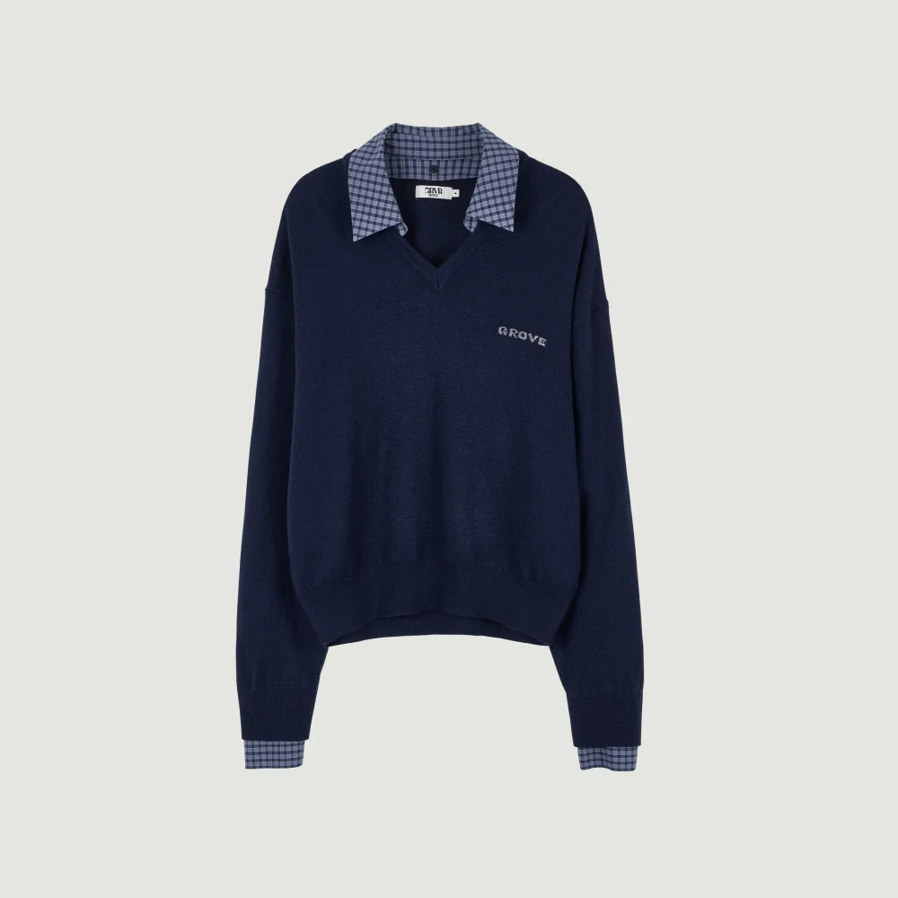 26FW EVIE CHECK COLLAR KNIT (NAVY)