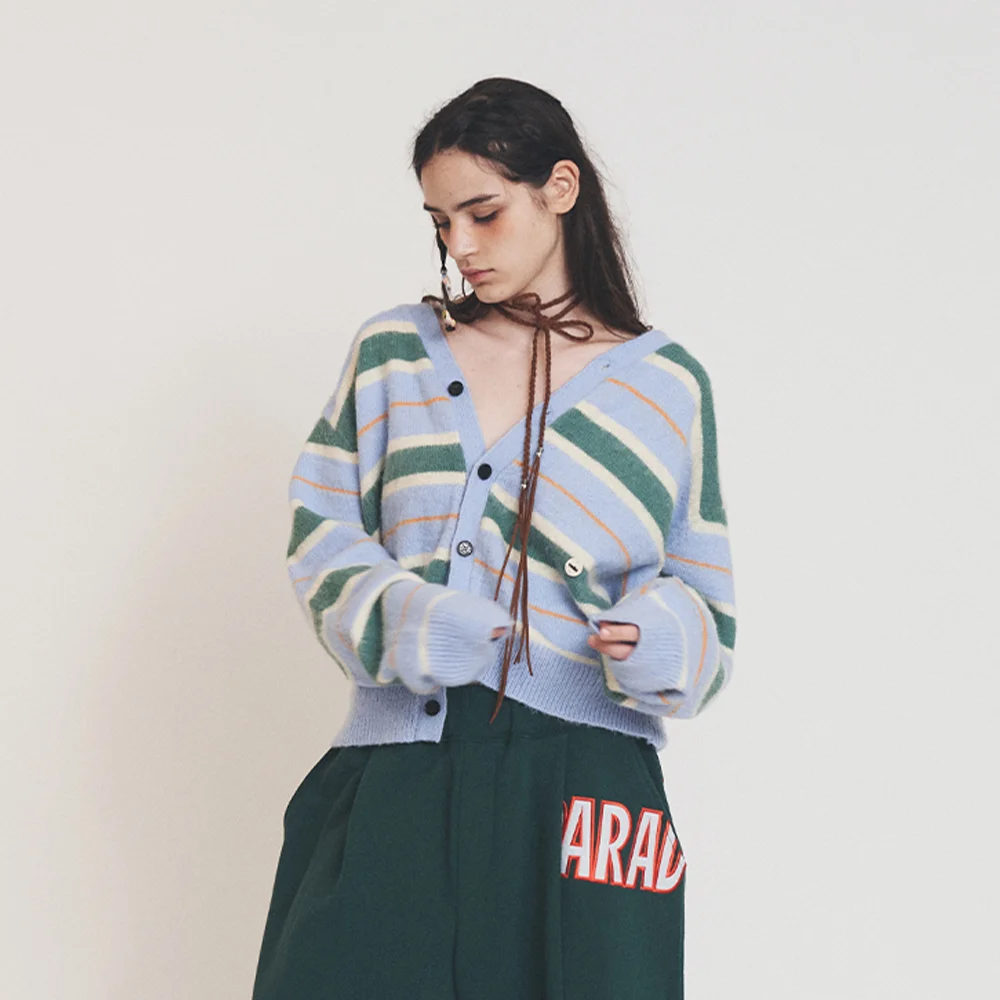 MULTI STRIPE CARDIGAN SKY BLUE