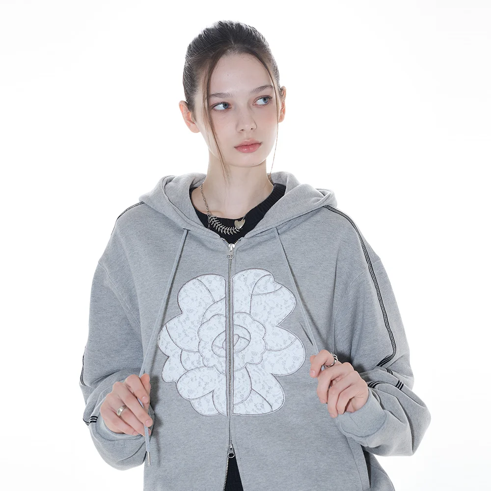 L14 ROSE HOOD ZIP-UP (GRAY)