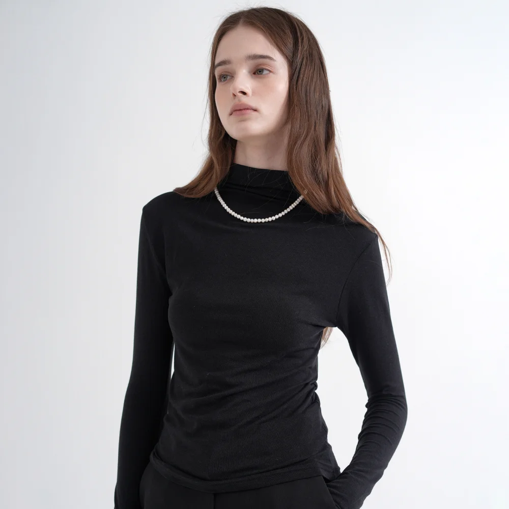 Turtleneck Tencel Slim T-Shirt (black)