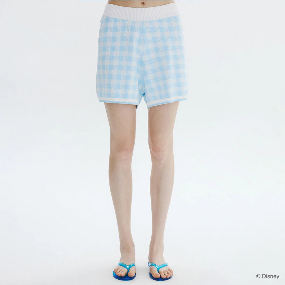 Gingham Check Knit Shorts (Light Blue)