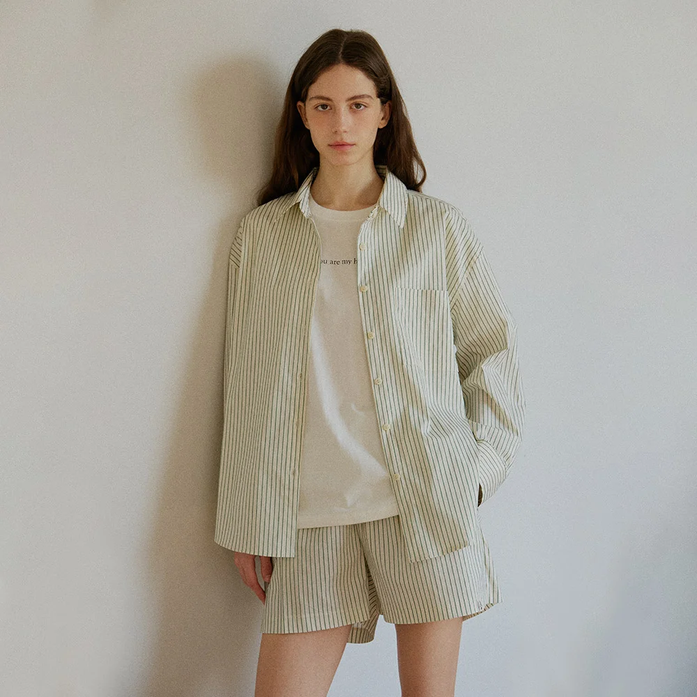 STRIPE PAJAMA SET_Green Ivory (woman)