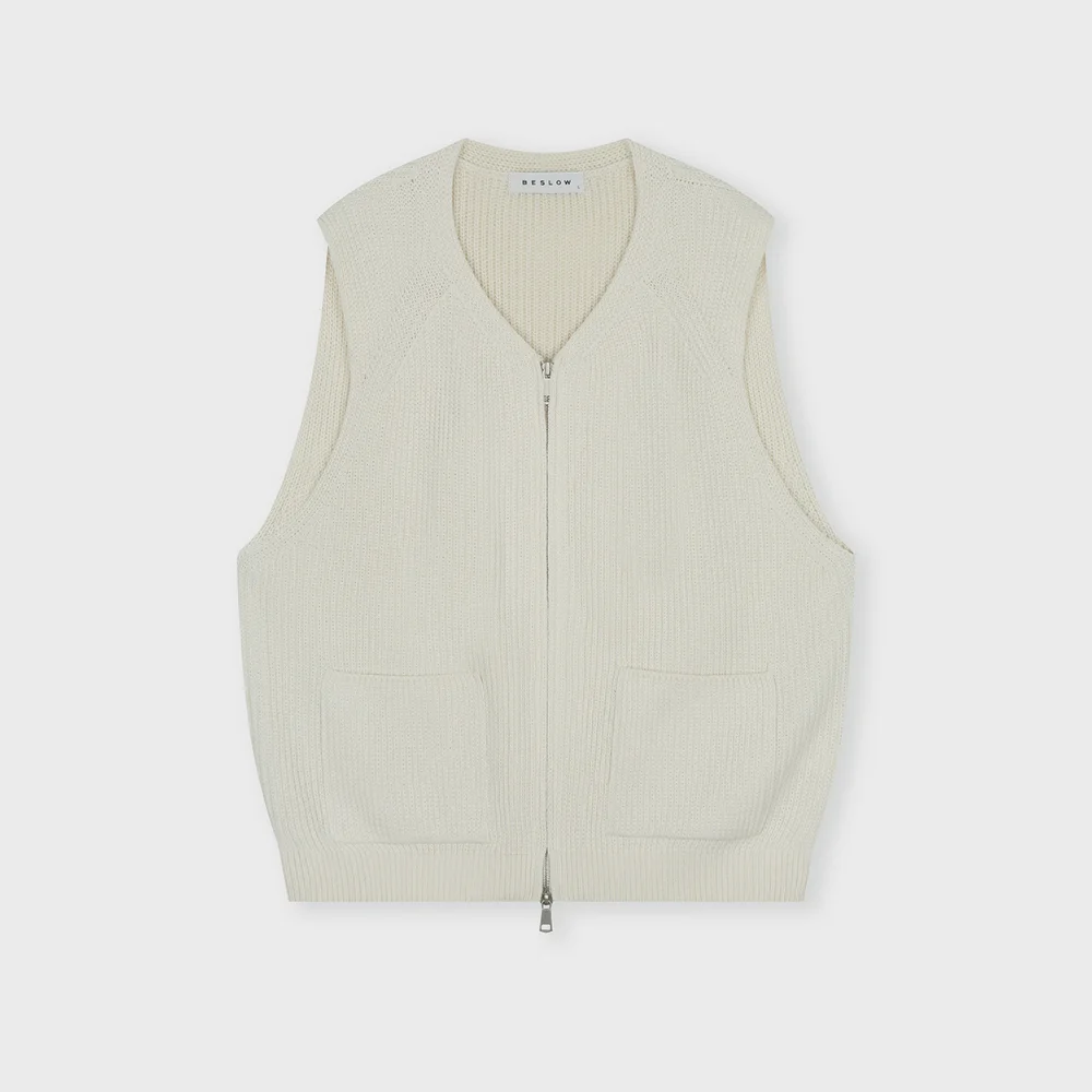 MILITARY KNIT ZIP-UP VEST IVORY