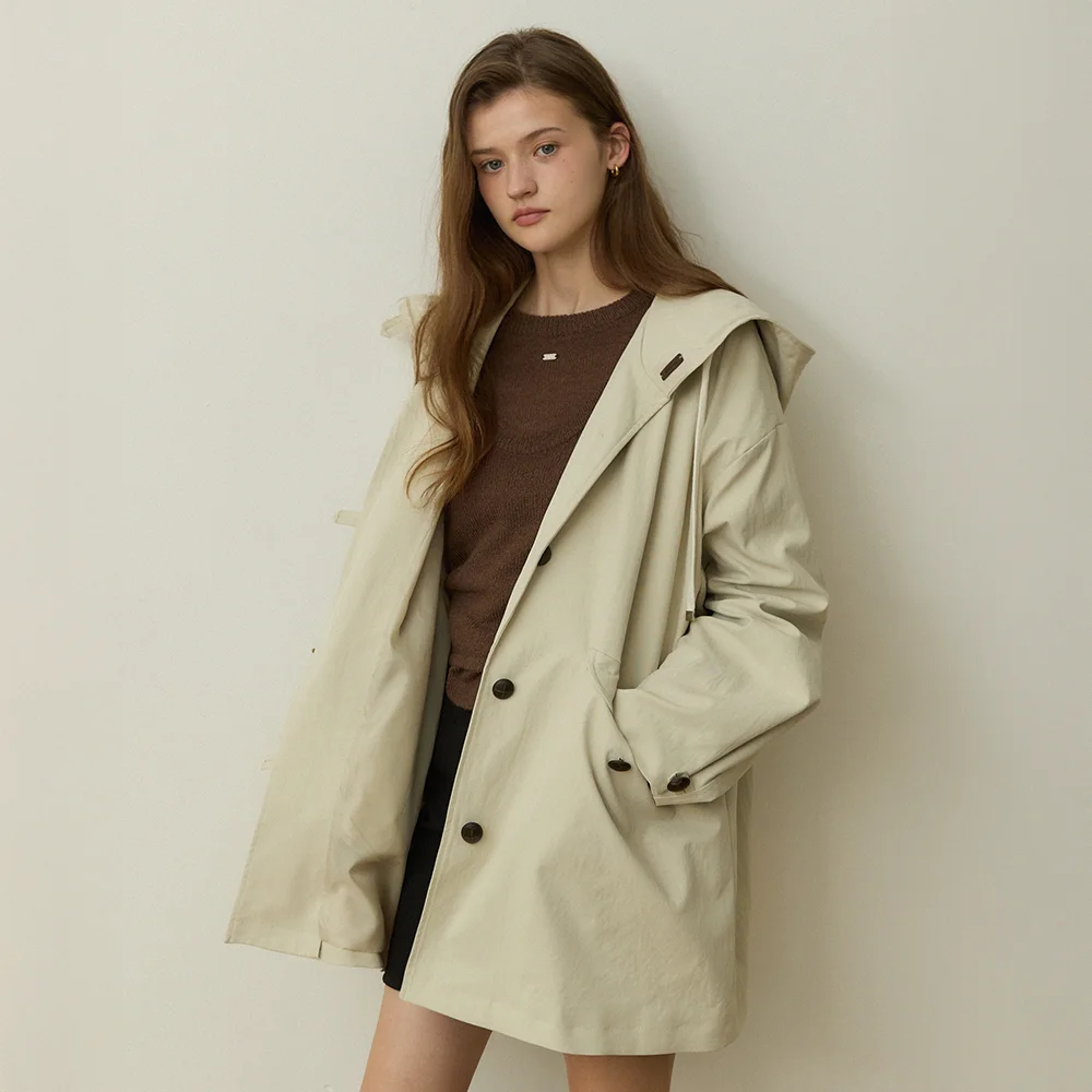 Duffle line overfit hood trench coat - light khaki