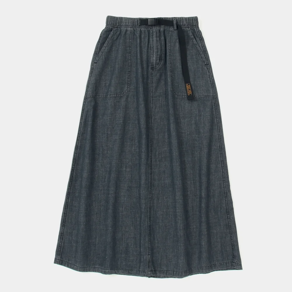 COLUMBIA TRAJAN LABEL BELTED DENIM LONG SKIRTS 黑色牛仔