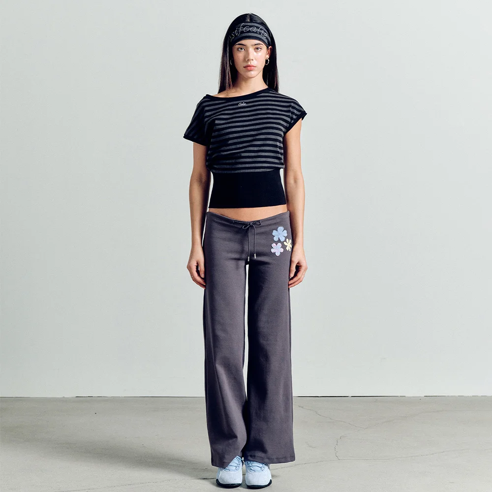 STRIPE WAIST RIB KNIT TOP BLACK