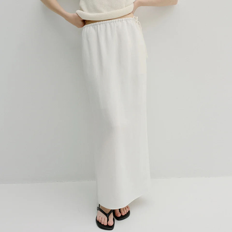 linen banding long skirt (ivory)