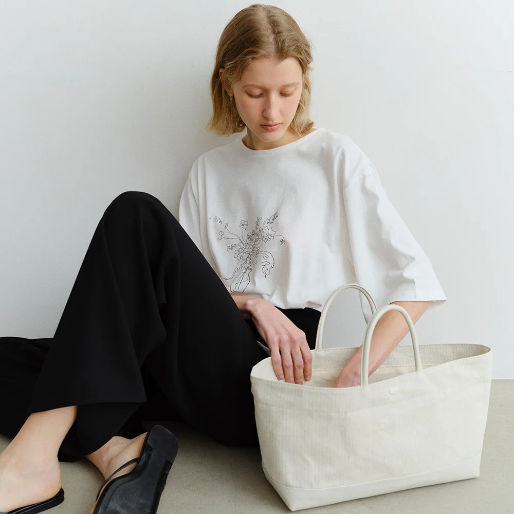 CANVAS BOAT BAG_HERRINGBONE BEIGE