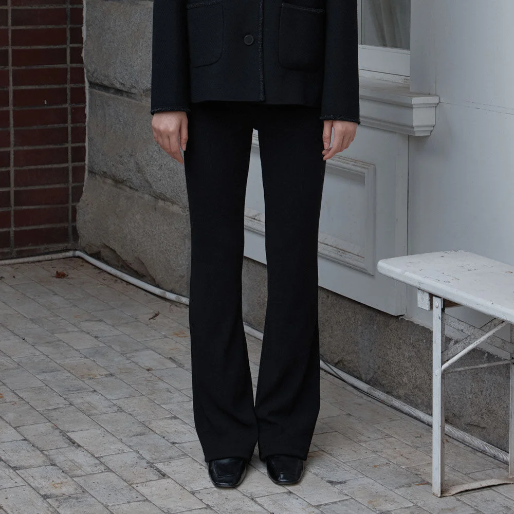 Ribbed Knit Bootcut Pants (Black)