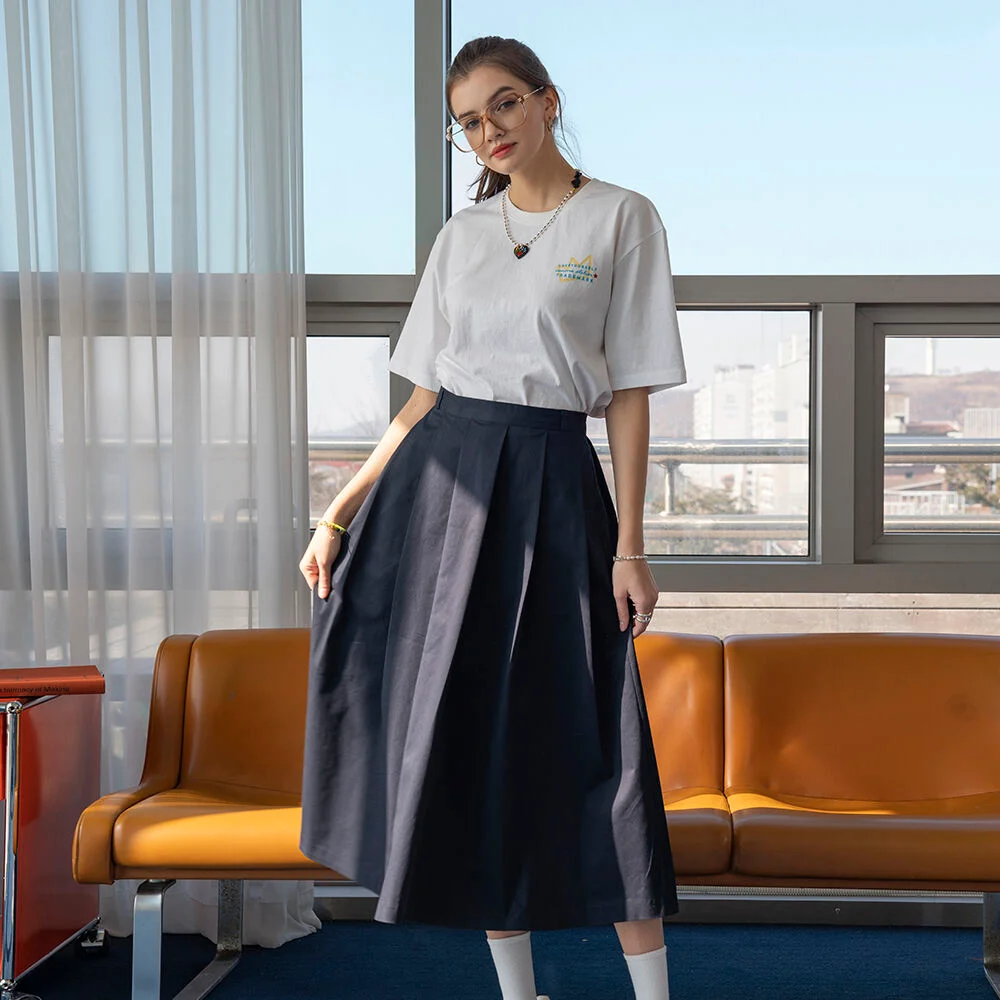 P3101 Volume pleats skirt_Navy