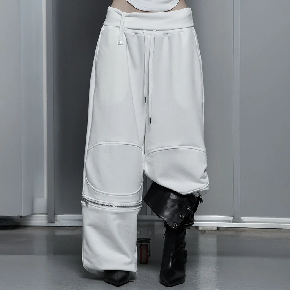 Zipper 2-Way Double Knee Bermuda Wide Pants (white)