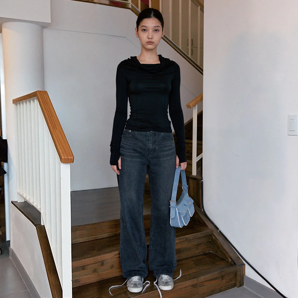 Faded Low Rise Washed Jeans (Black)