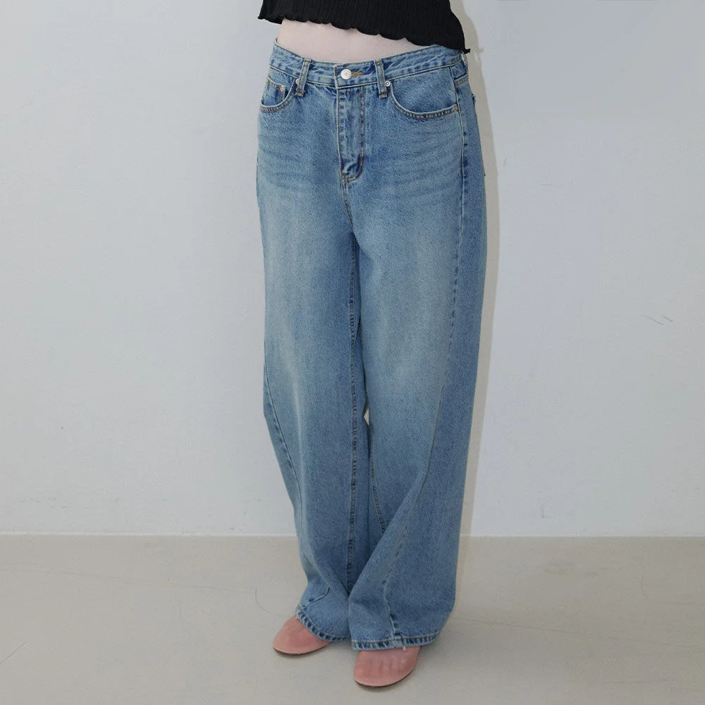 Front curved loose-fit denim pants _Blue