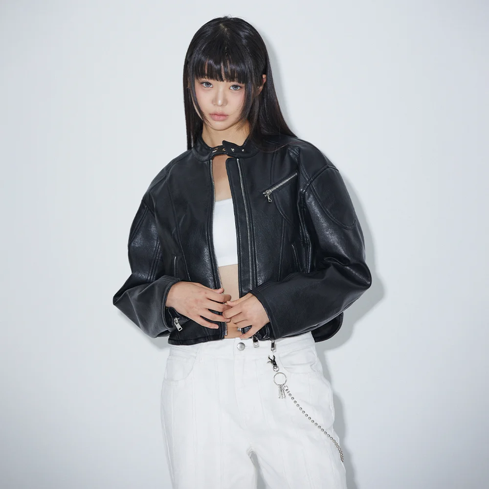 LINE ECO LEATHER BIKER JACKET BLACK BP3LJ001