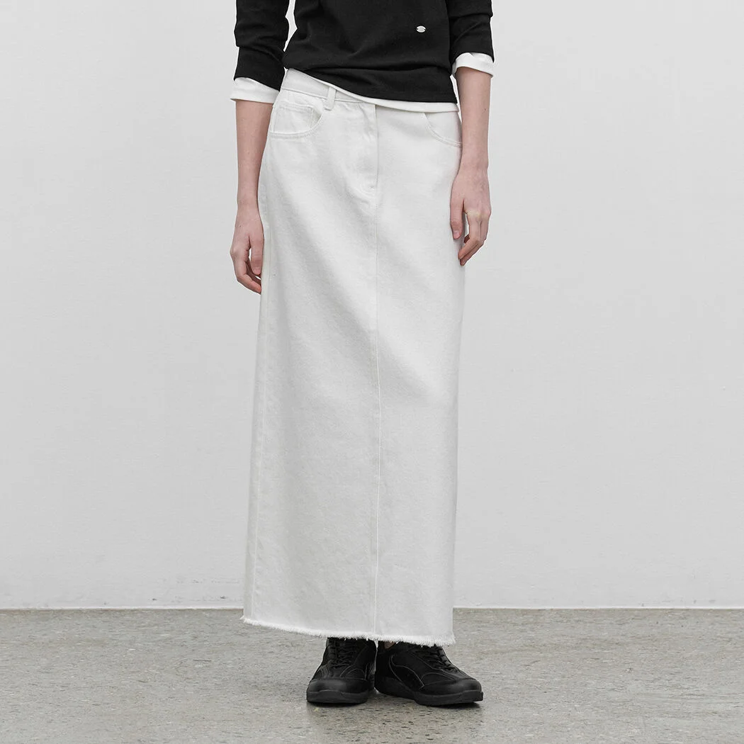 SEMI A-LINE MAXI DENIM SKIRT (SK-5073)