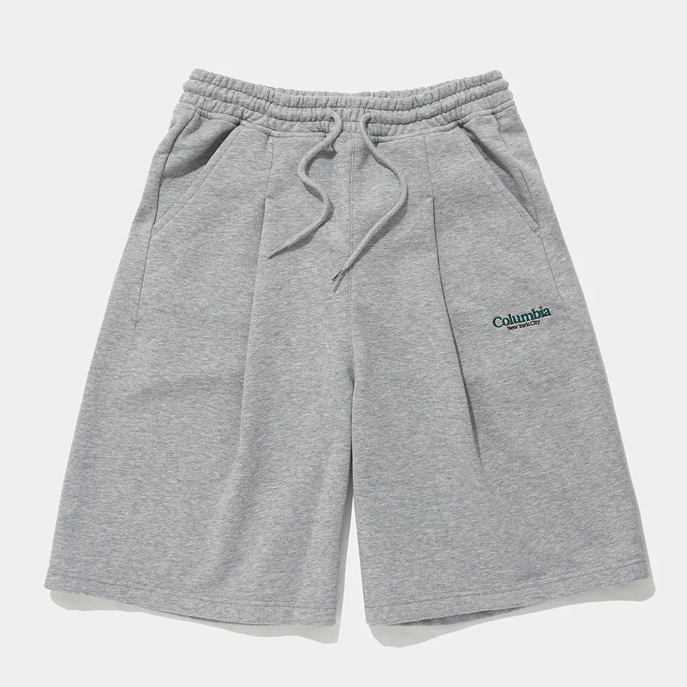 NYC EMB PINTUCK TERRY SWEAT SHORTS PANTS_MELANGE GRAY