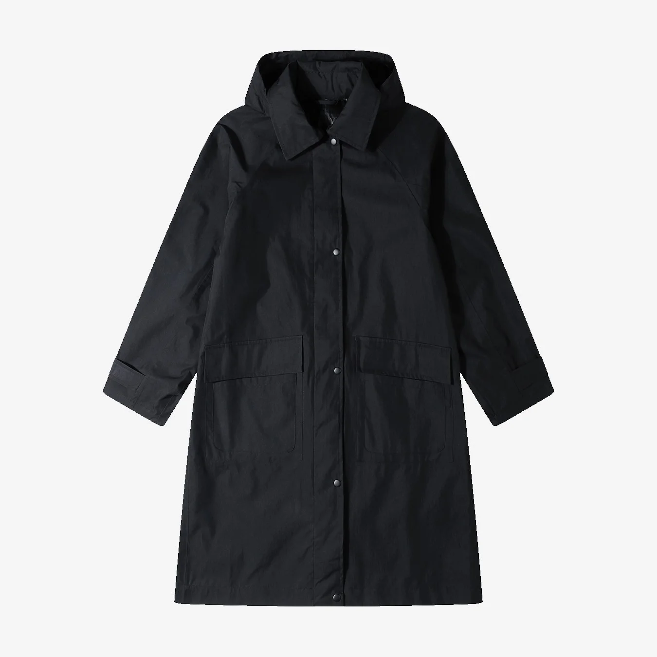 Hood nylon utility trench coat_black