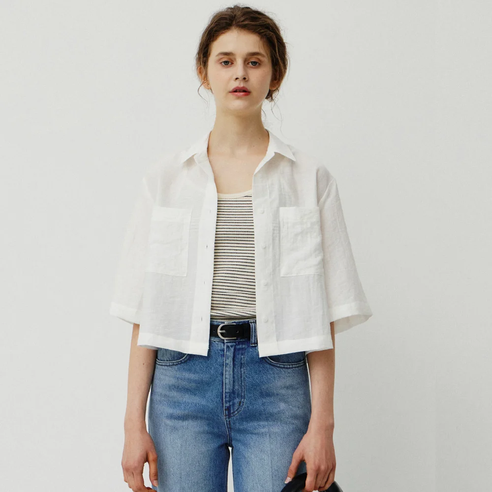 IVORY MAELLE HALF CROP SHIRTS (象牙色 Mael 短袖 短版 襯衫)
